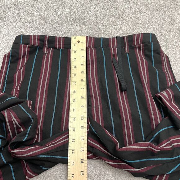 Urban Outfitters Cropped Pants Mens 34 Maroon Black Striped Straight Drawstring - Picture 12 of 15